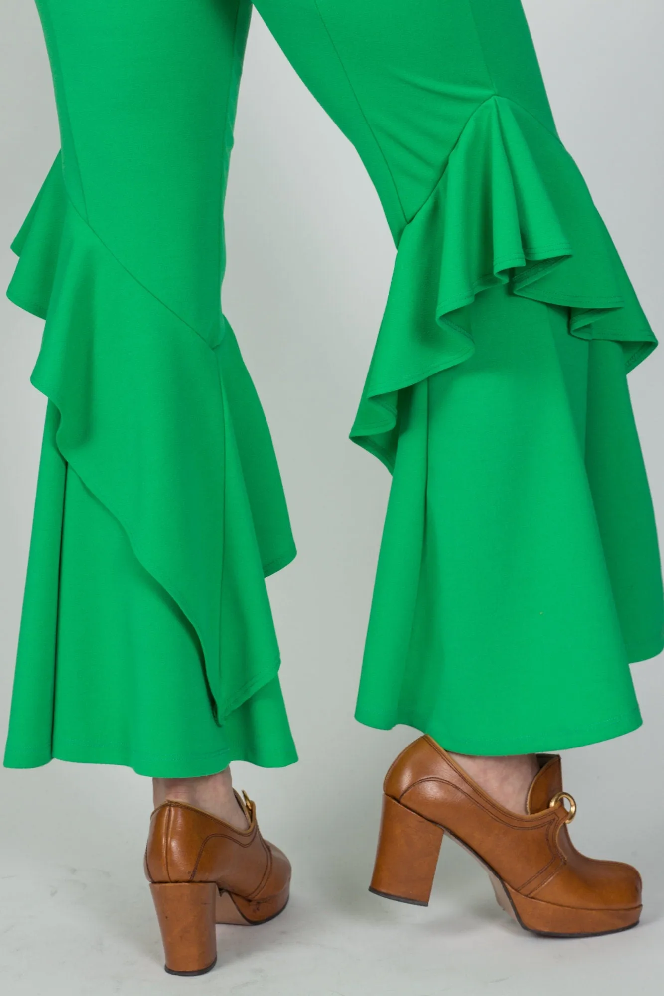 90s Y2K Does 70s Frog Green Hippie Bell Bottoms - Small