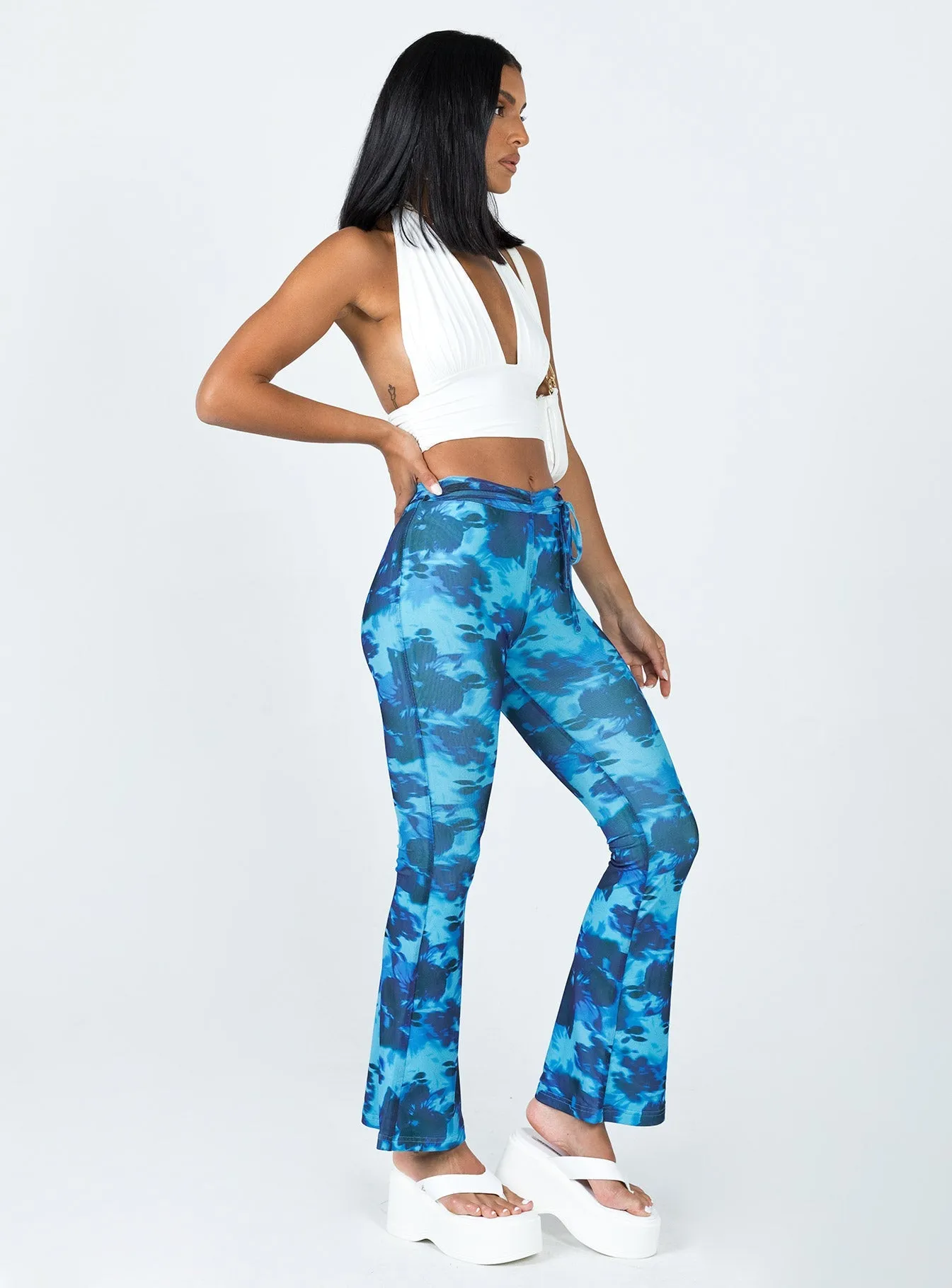 Allen Floral Flare Pants Blue