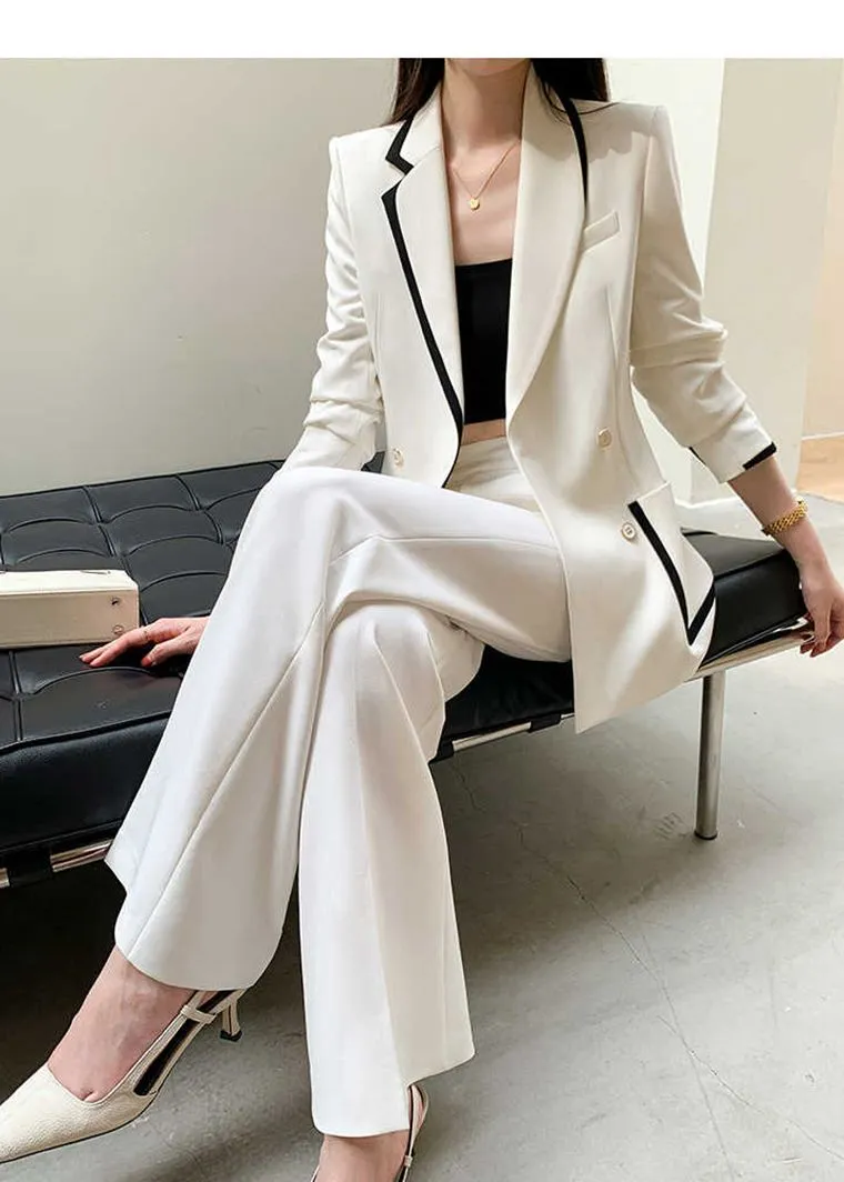 Asymmetric Collar Double Breasted Blazer Pants Suit Set