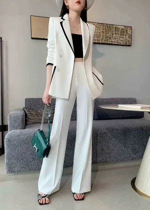 Asymmetric Collar Double Breasted Blazer Pants Suit Set