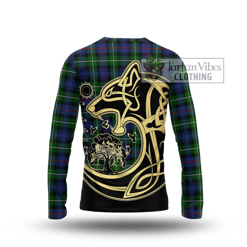 Baillie Tartan Long Sleeve T-Shirt with Family Crest Celtic Wolf Style