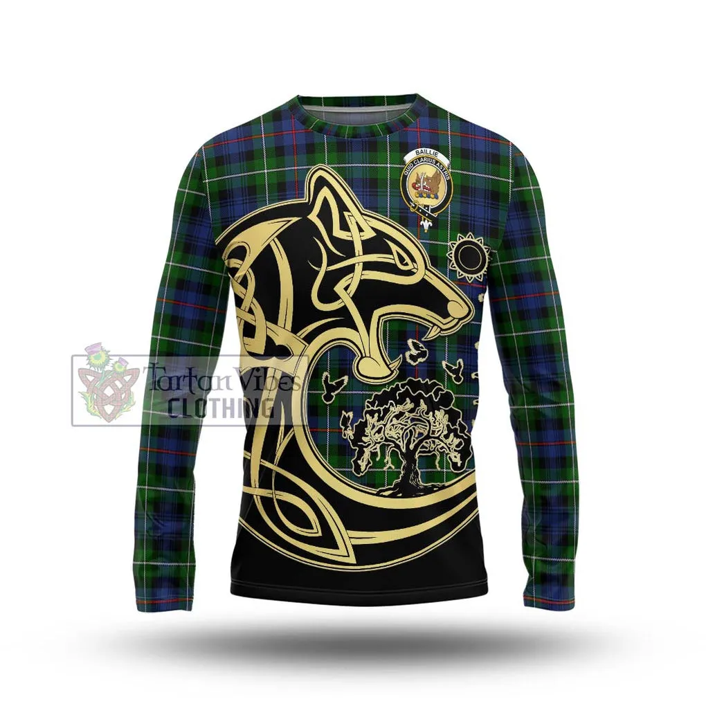 Baillie Tartan Long Sleeve T-Shirt with Family Crest Celtic Wolf Style