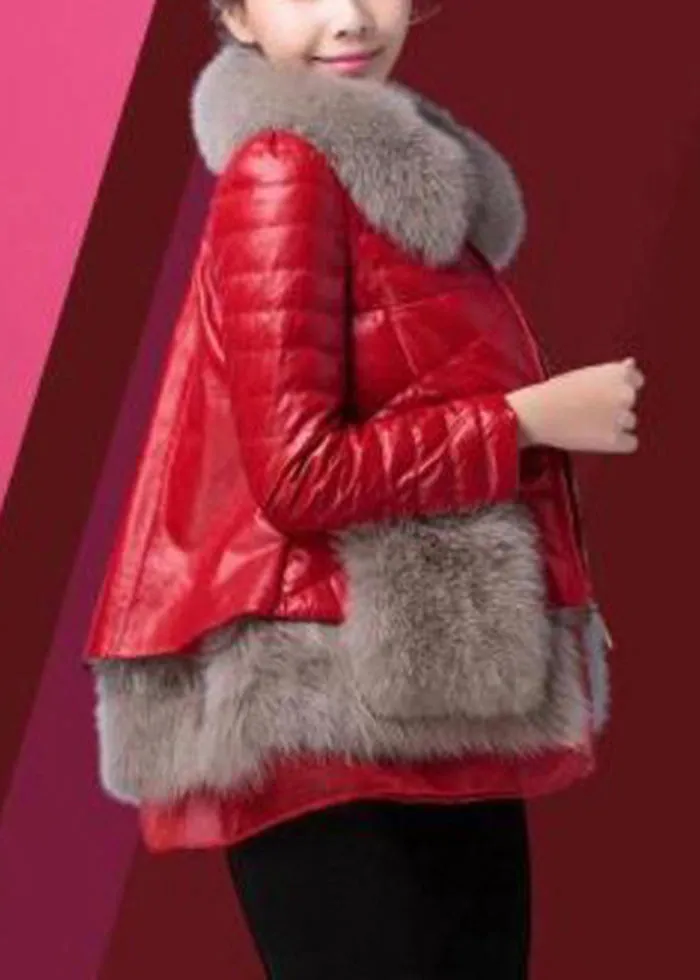 Beautiful Red Fox Collar Patchwork Duck Down Down Sheepskin Coat Winter LY9455