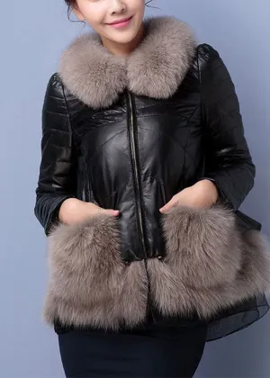 Beautiful Red Fox Collar Patchwork Duck Down Down Sheepskin Coat Winter LY9455