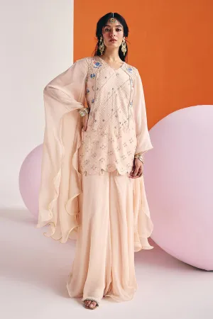 Beige Embroidered Short Kurta & Palazzo Set