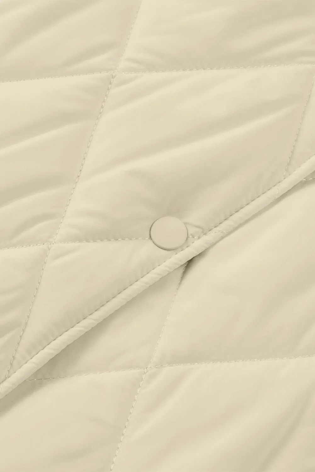 Beige Quilted Snap Button Hooded Puffer Coat