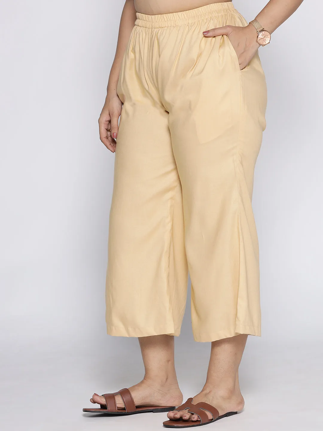 Beige Rayon Culottes