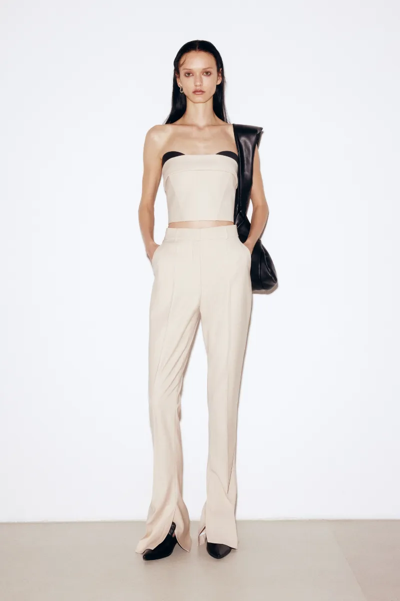 BEIGE WOOL FLARED PANTS