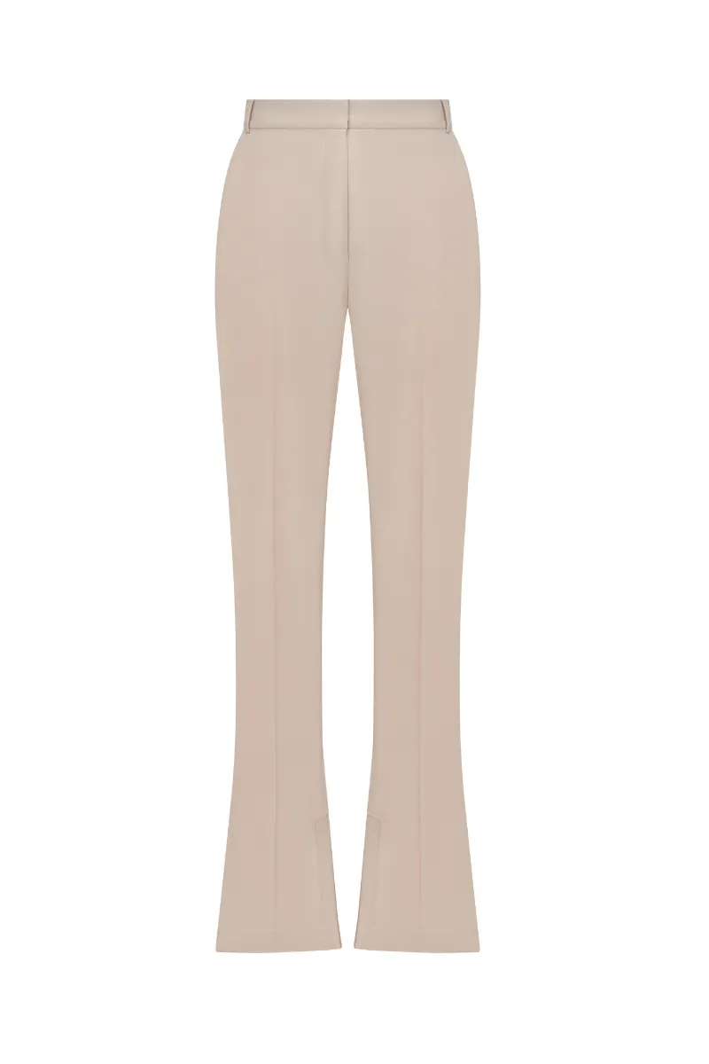 BEIGE WOOL FLARED PANTS