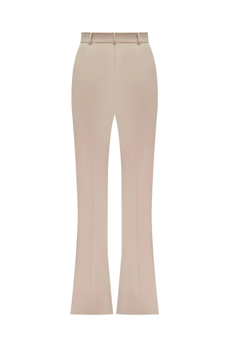 BEIGE WOOL FLARED PANTS