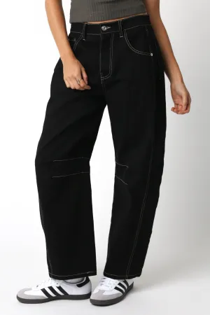 Black Denim Barrel Pant