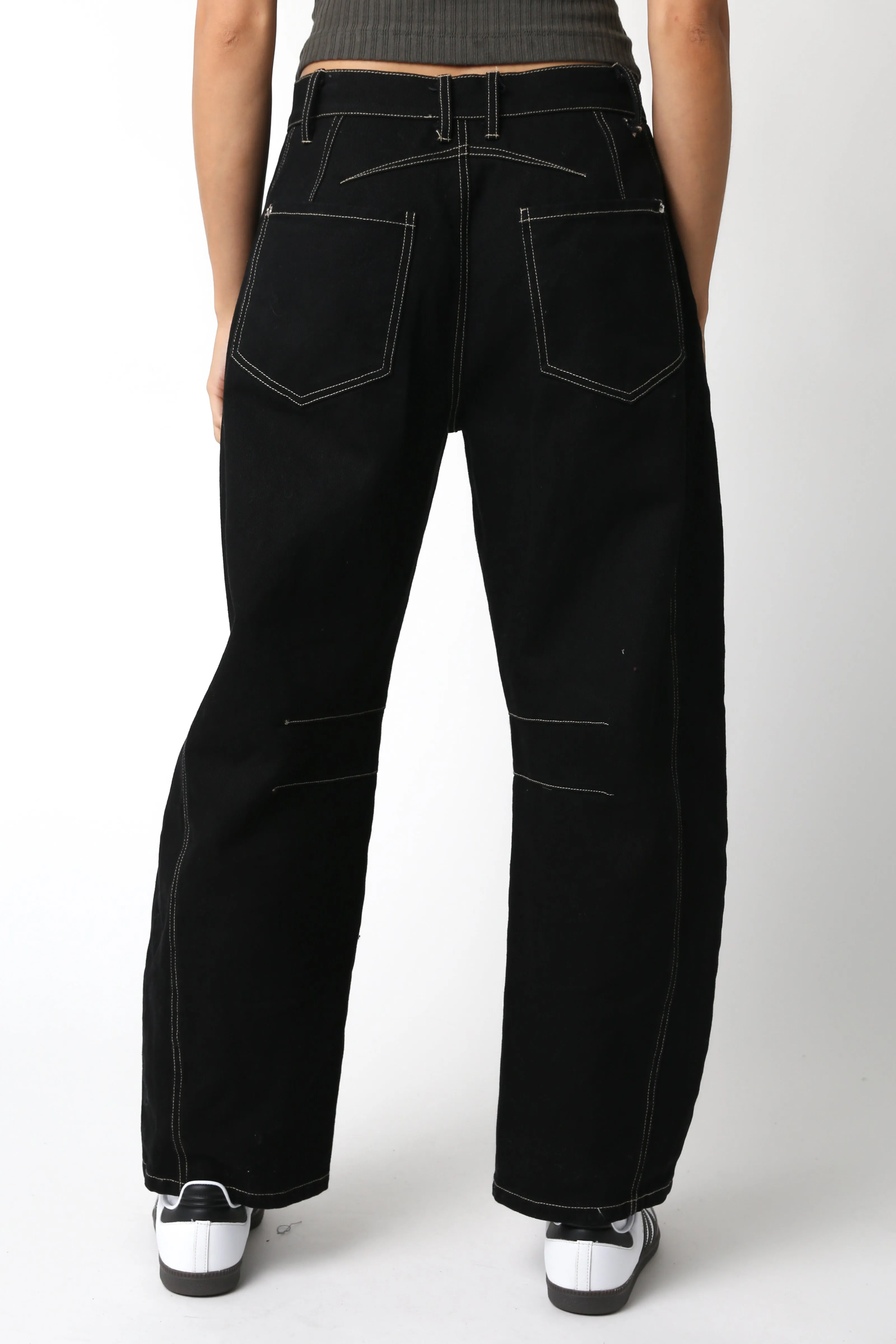 Black Denim Barrel Pant