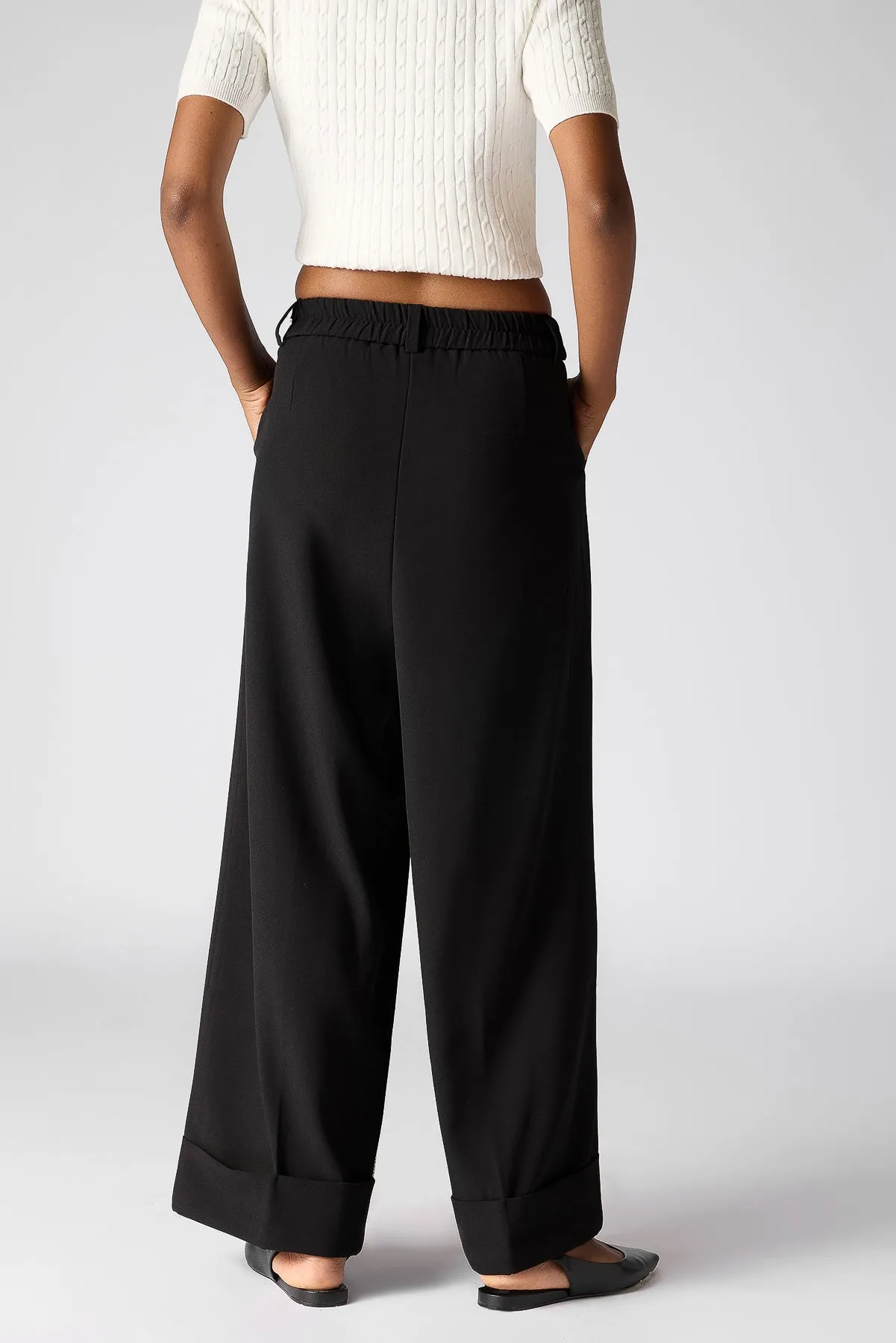 Black Flared Pleated Korean Pants