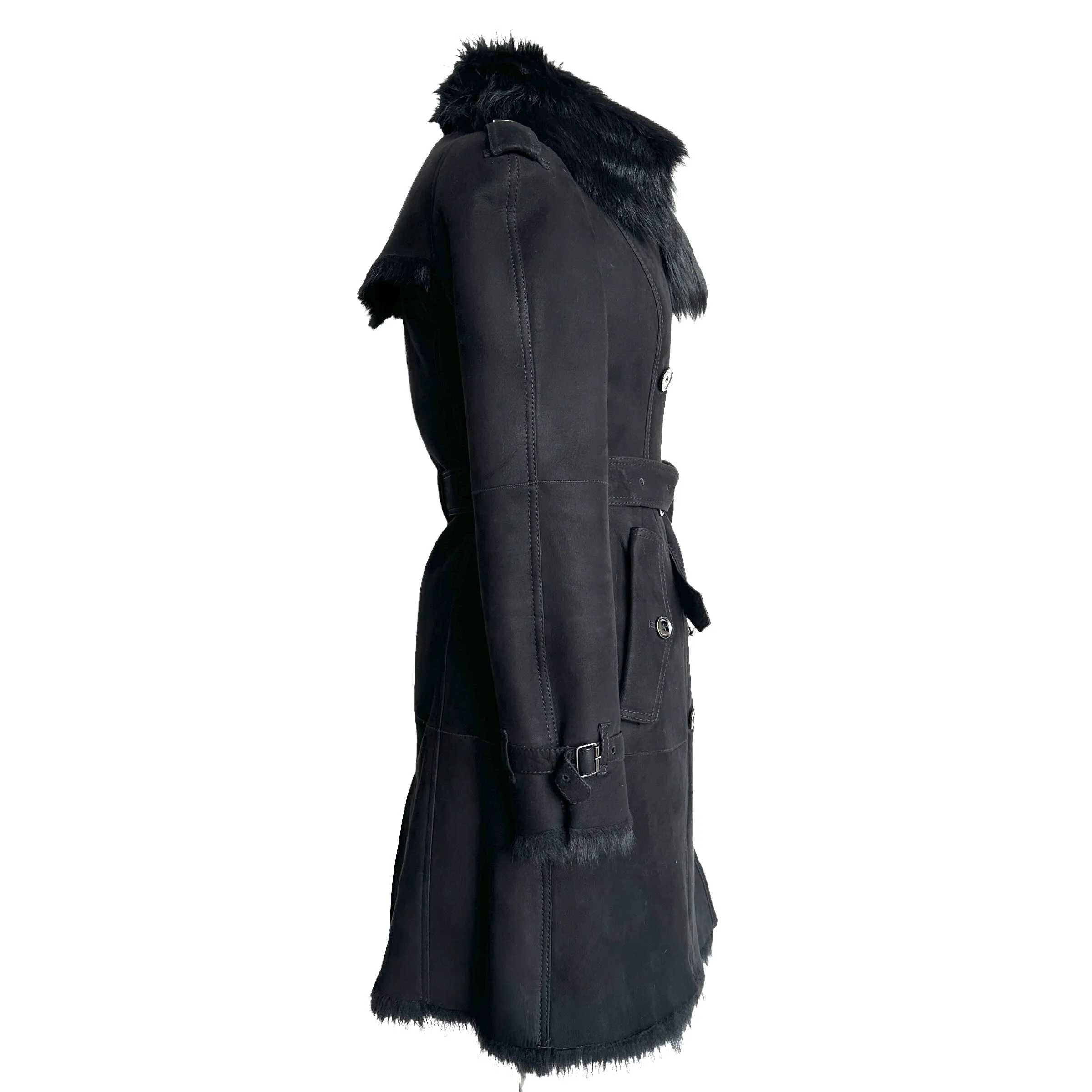 Black Fur Trench Coat - 4