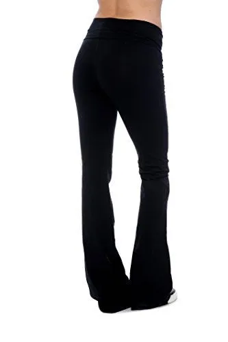 Black Plus Size Clothes Effect Woman Fold-Over Waist Flared Legs Yoga Pants