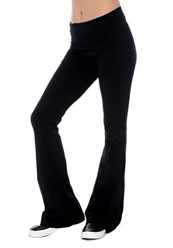 Black Plus Size Clothes Effect Woman Fold-Over Waist Flared Legs Yoga Pants