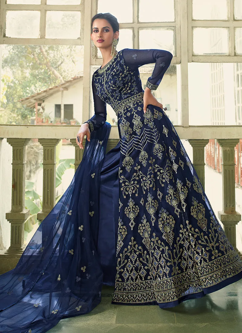 Blue Embroidery Slit Style Wedding Anarkali Suit