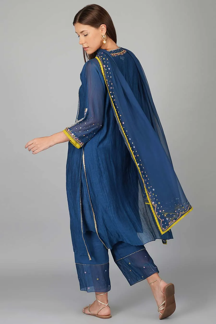 Blue Sequin Flower Kurta Set