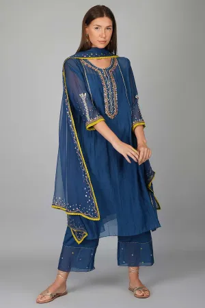 Blue Sequin Flower Kurta Set