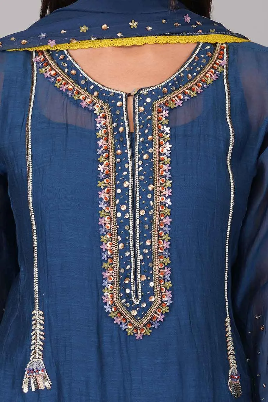 Blue Sequin Flower Kurta Set