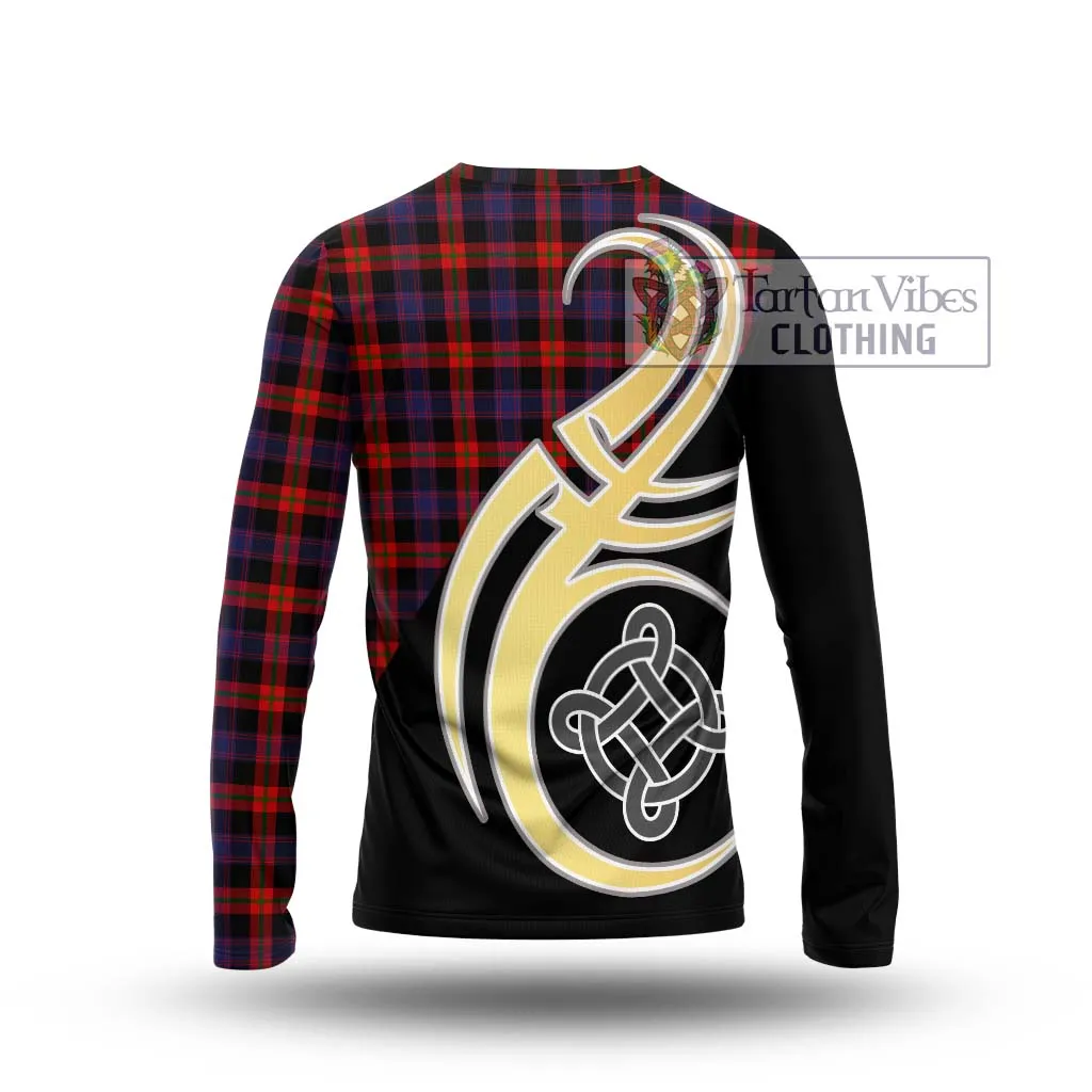 Broun Modern Tartan Long Sleeve T-Shirt with Family Crest and Celtic Symbol Style