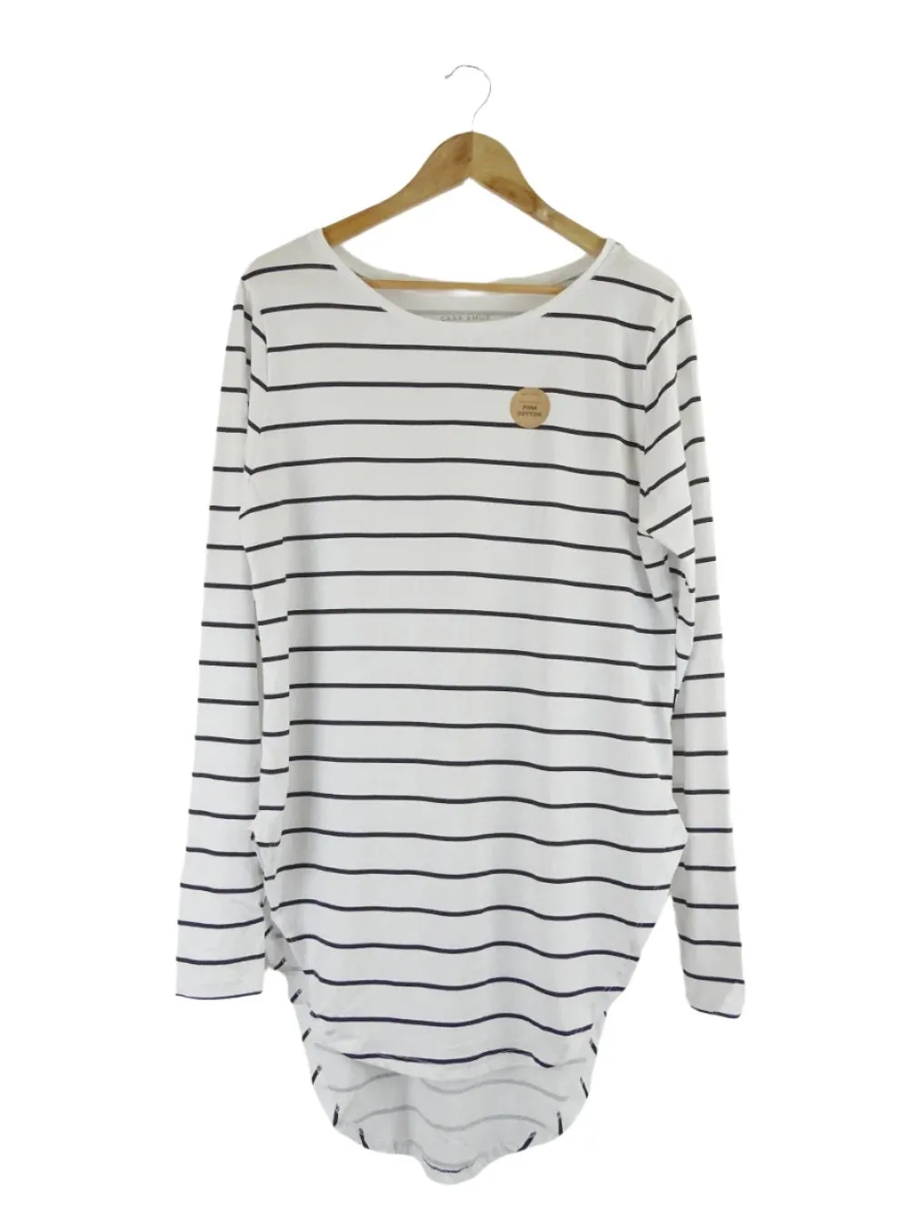 Casa Amuk White and Navy Striped Cotton Long Sleeve Teardrop T-Shirt 8 | BNWT