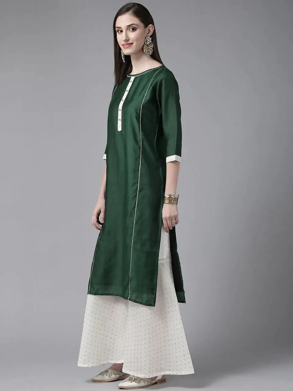 Chanderi Green & White Gota Patti Kurta Sharara Set