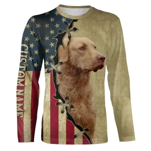 Chesapeake Bay Retriever American Flag Long Sleeve Shirt, Custom Dog Lover Shirt