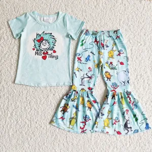 Clearance B3-25 Miss Thing Blue Cartoon Girls Short Sleeve Pants Outfits