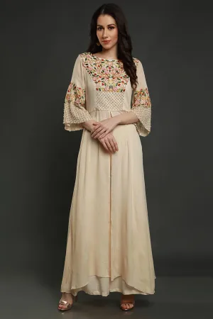 Cream Embroidered Tunic & Sharara Set