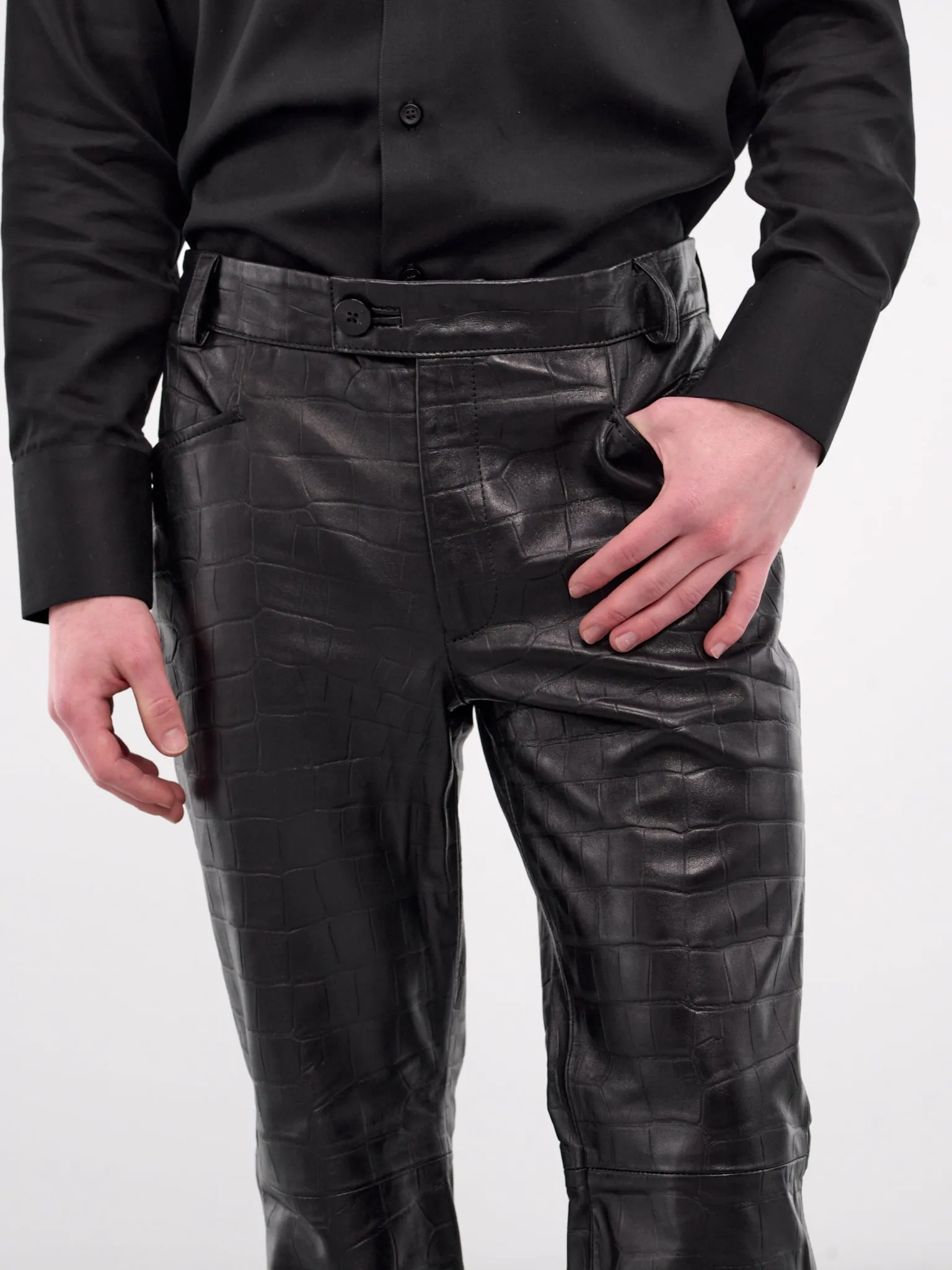 Crocodile Embossed Flare Trousers (PT14CL-LE42-BLACK-CROCODILE)