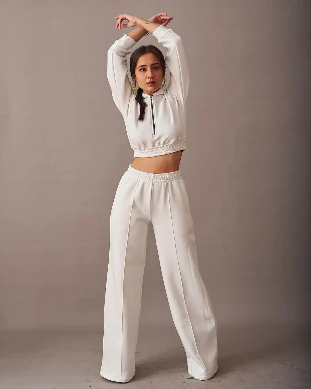 Cropped Hooded Sweatshirt with Flared Jogger Pants