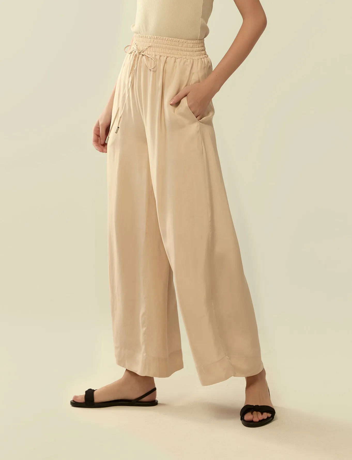 cupro drawstring flared pants