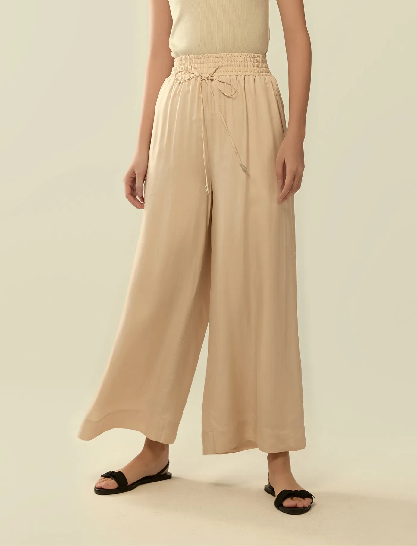 cupro drawstring flared pants