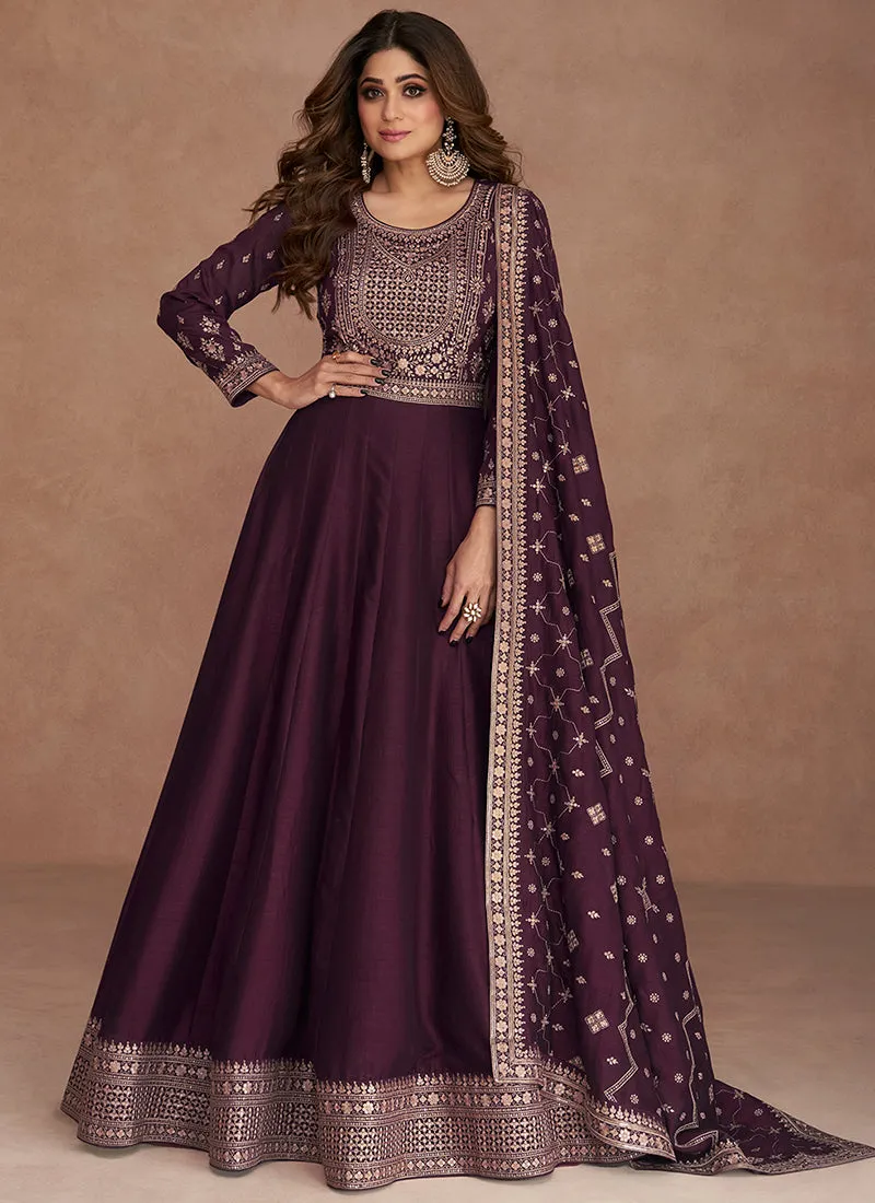 Dark Purple Sequence Embroidery Festive Anarkali Gown