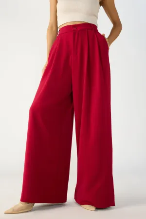 Deep Red Flared Formal Korean Pants