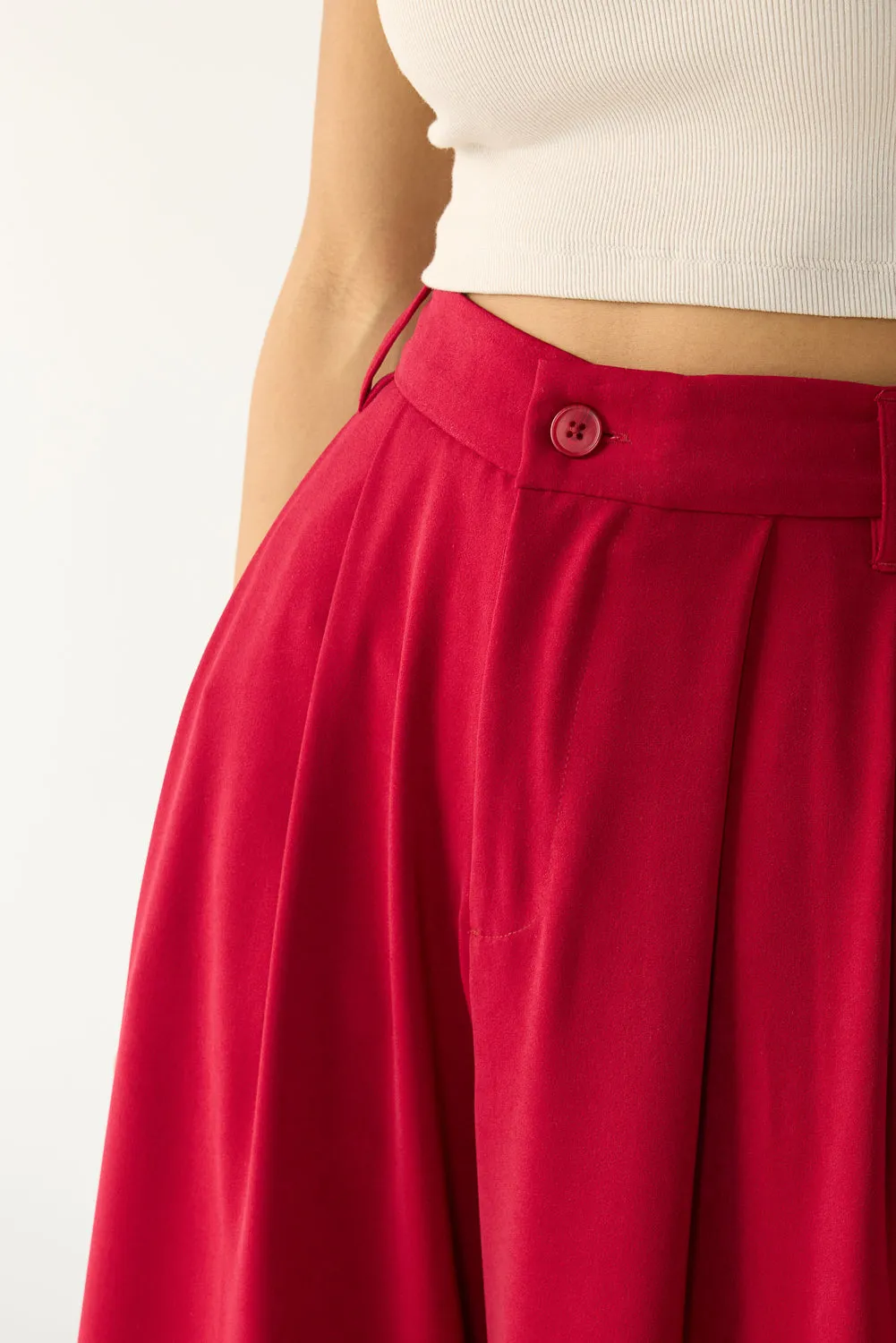 Deep Red Flared Formal Korean Pants