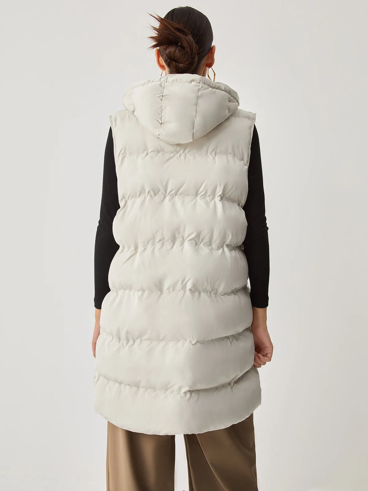 Double Pockets Hooded Trendy Quilted Puffer Longline Coat