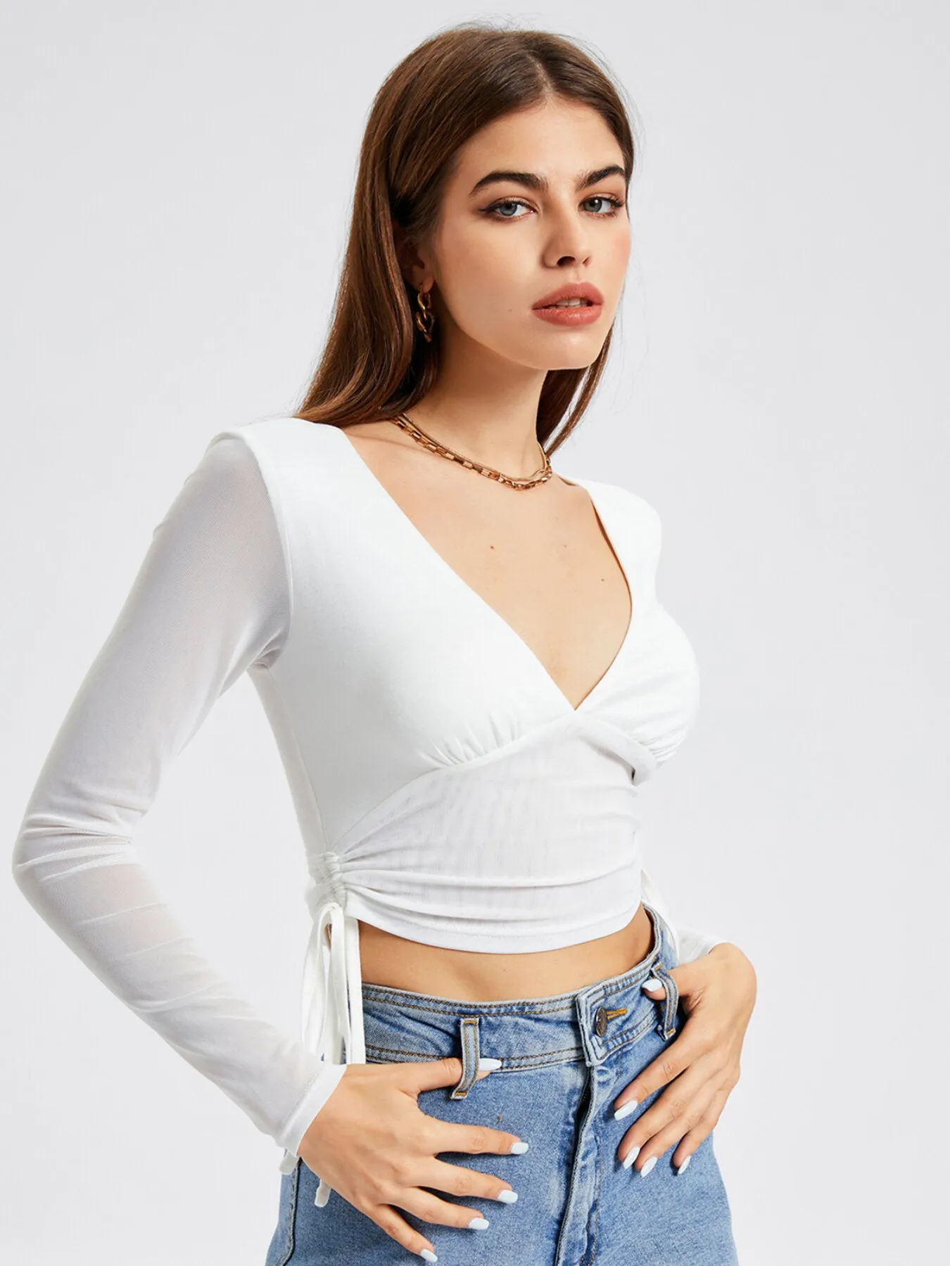 Drawstring Tie Side Crop Top