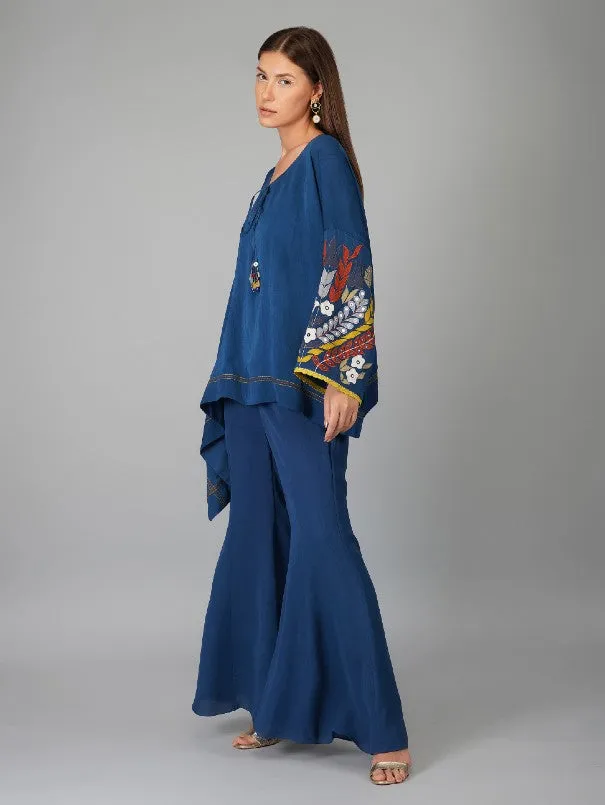 Egyptian Blue Georgette Kaftan Cape Set (Set of 3)