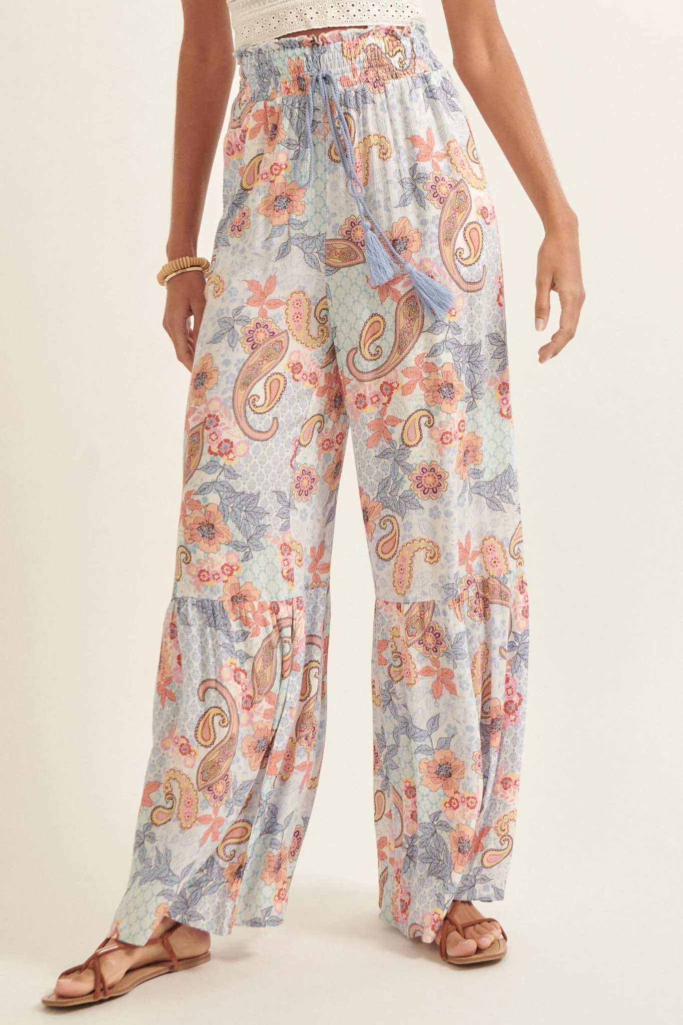 Fantasy World Paisley Wide-Leg Drawstring Pants