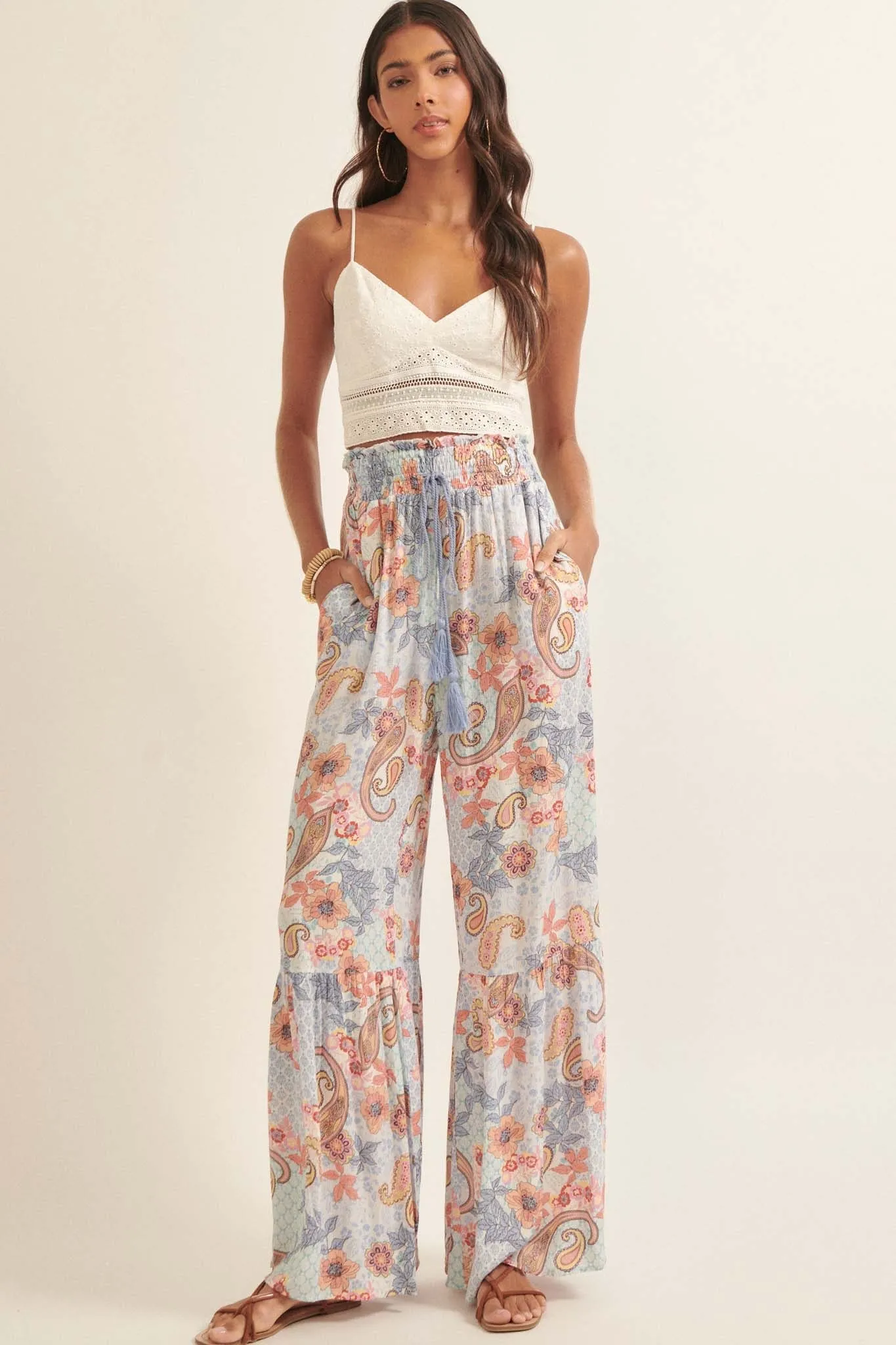 Fantasy World Paisley Wide-Leg Drawstring Pants