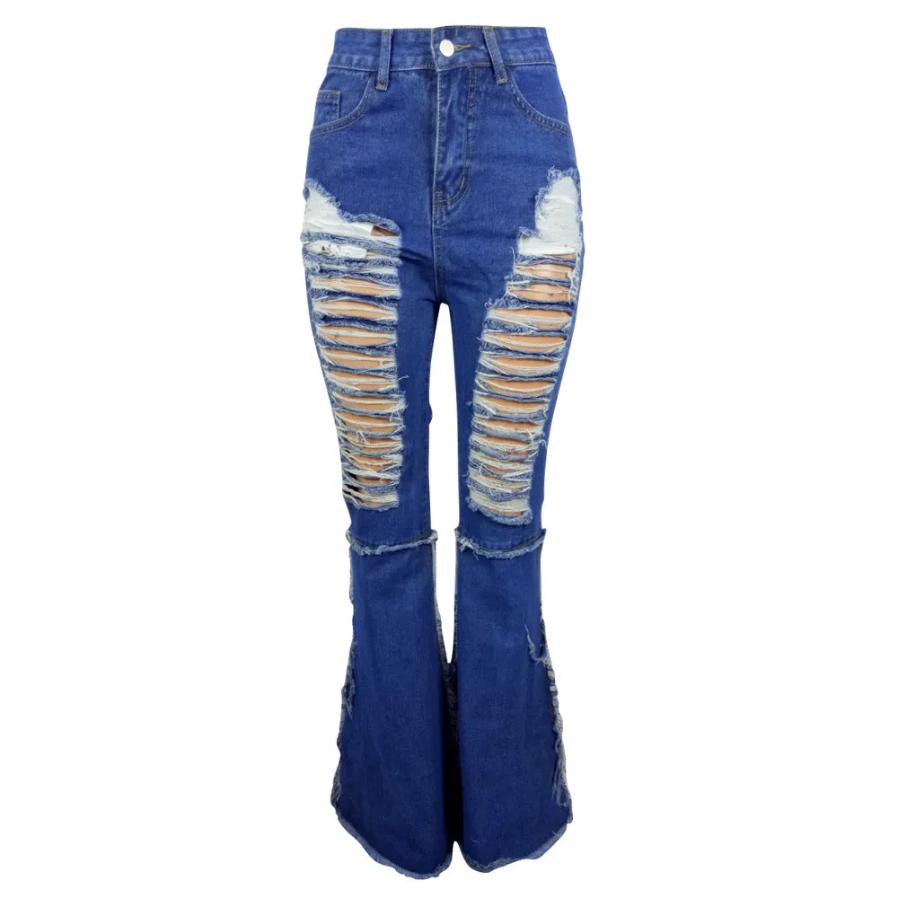 fashion distressed denim flared pants AY3172