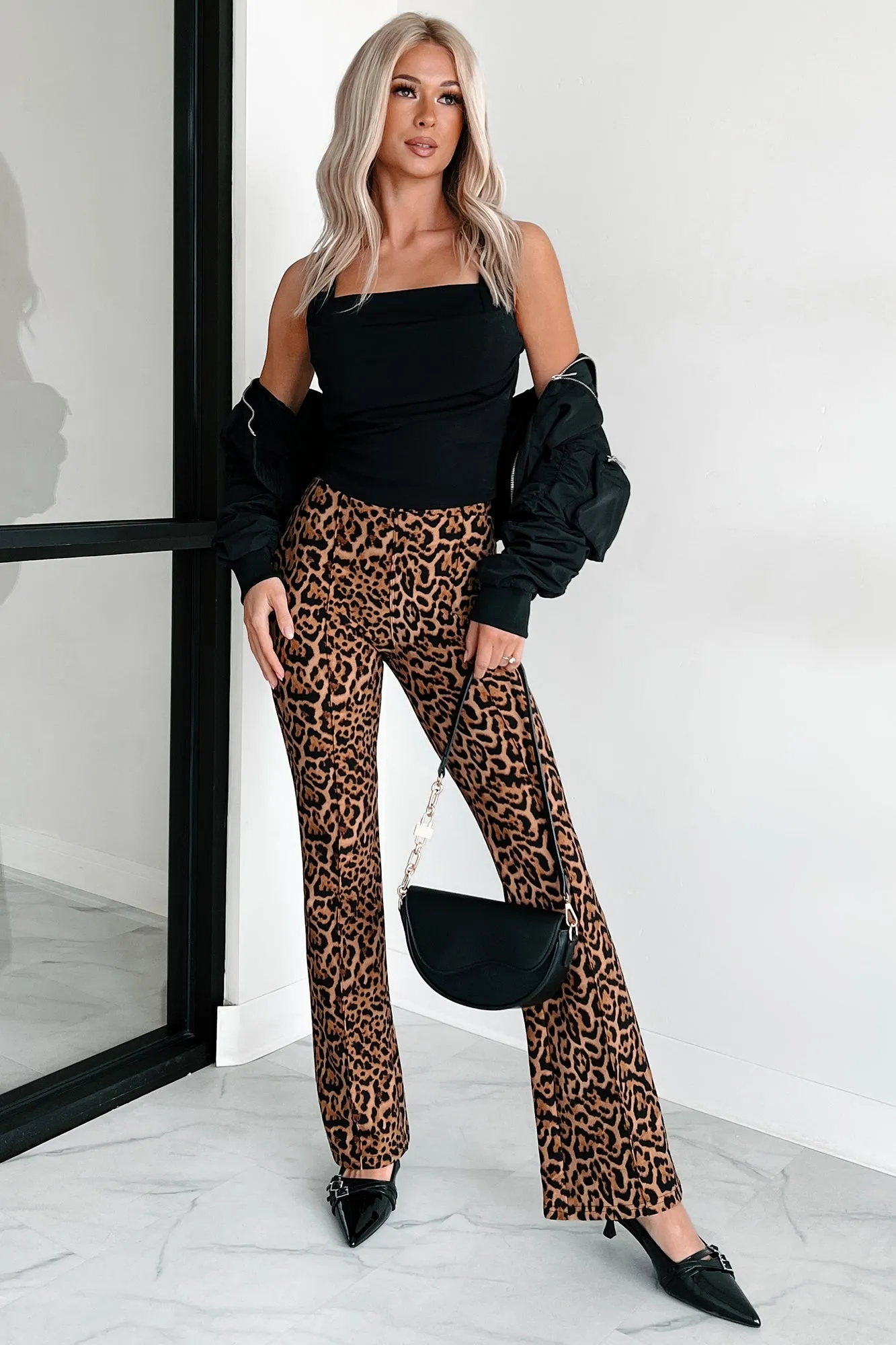 Feeling Ferocious Leopard Print Flare Pants (Leopard)