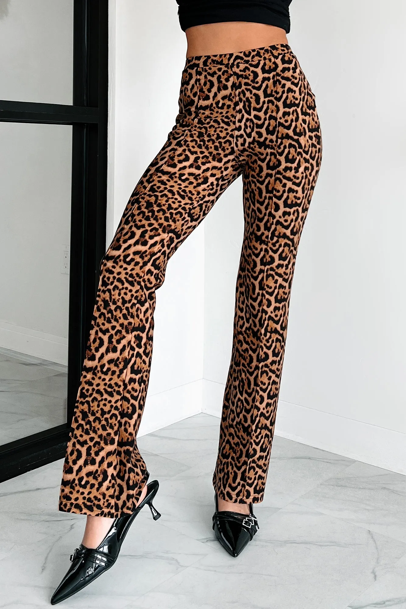 Feeling Ferocious Leopard Print Flare Pants (Leopard)