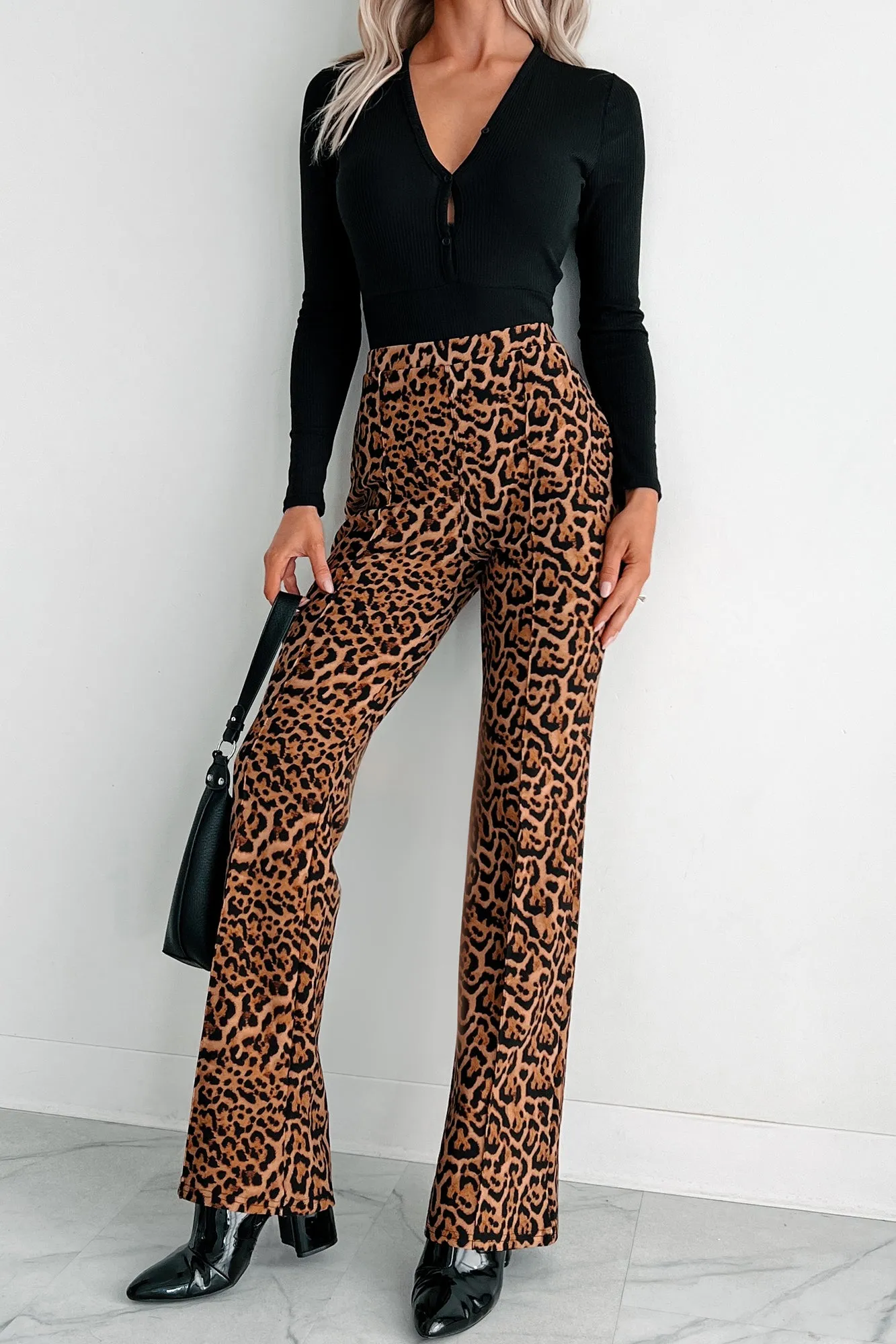 Feeling Ferocious Leopard Print Flare Pants (Leopard)