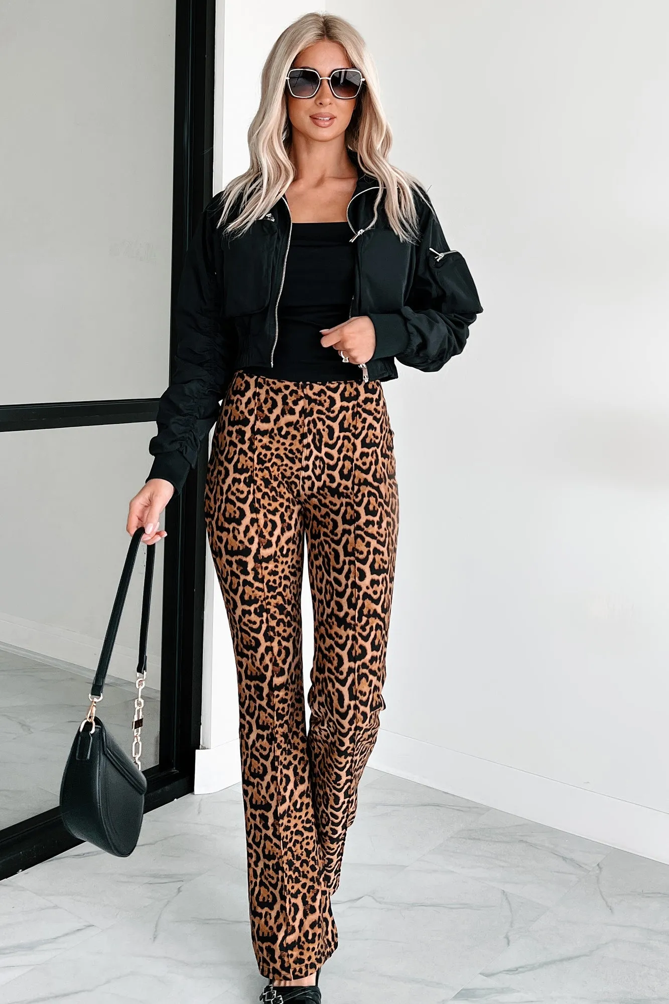 Feeling Ferocious Leopard Print Flare Pants (Leopard)