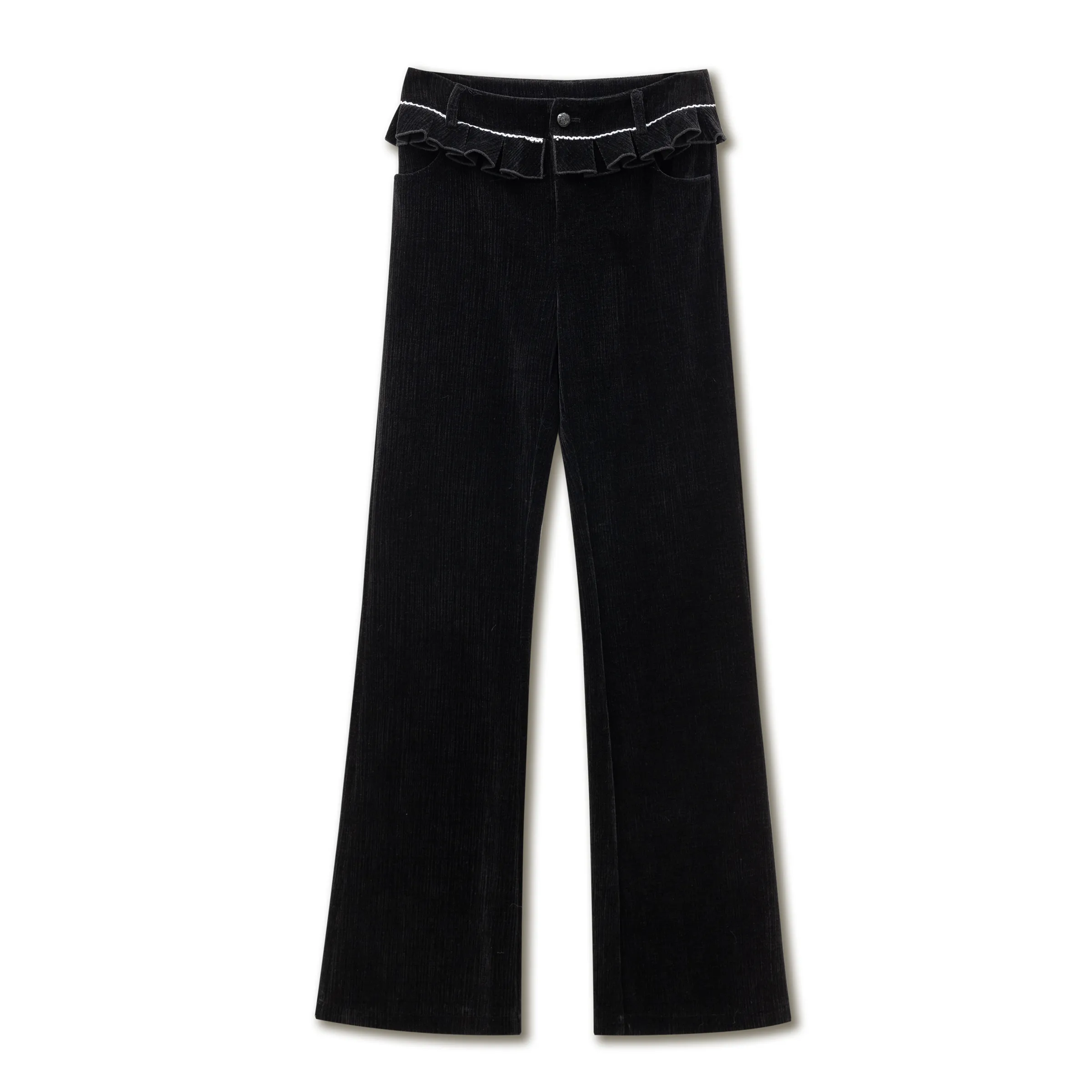 (Final Sale) Black Fitted Chenille Flared Pants