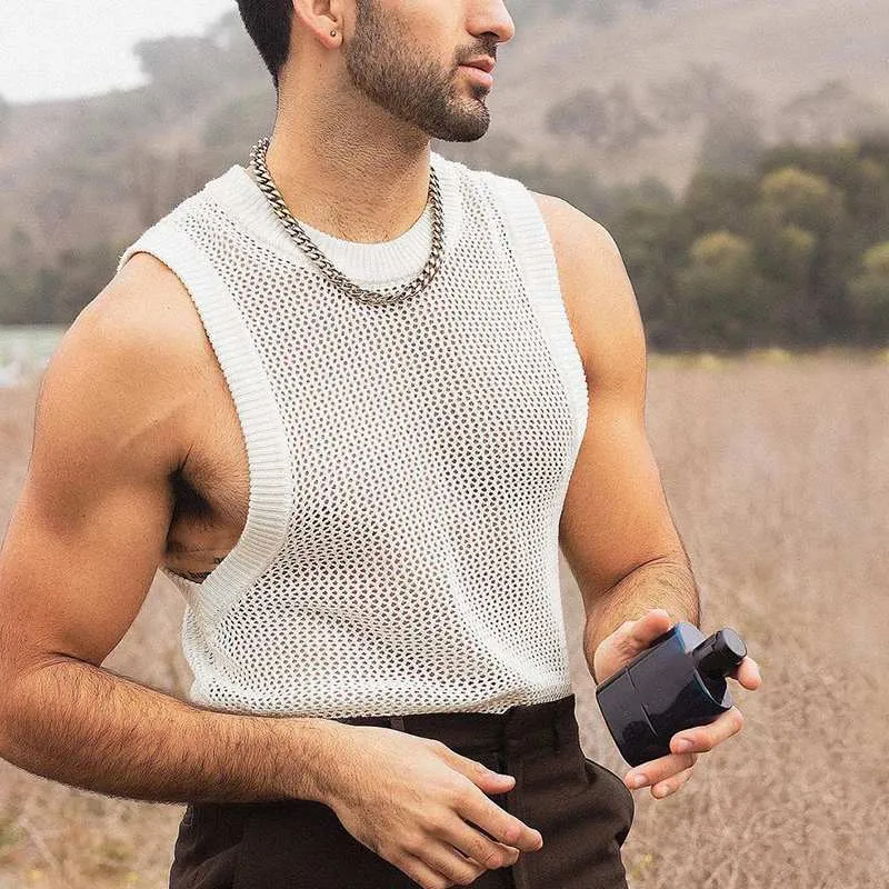 Fishnet Transparent Solid White Tank Top