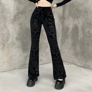 Flared Goth Embossed Velvet Pants